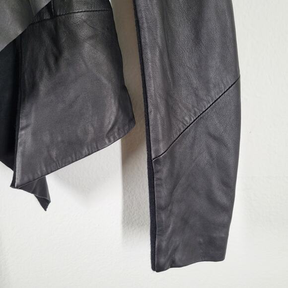 Kenneth Cole Genuine Leather Jacket Blazer Womens XS P Black Waterfall Front - Picture 4 of 14